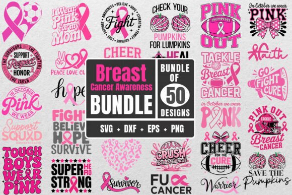 50 Breast Cancer Svg Mega Bundle Files