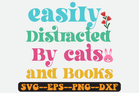 Distracted by Cats and Books Retro Svg